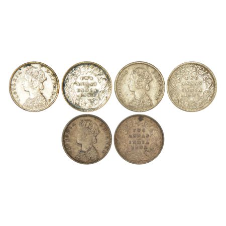 Victoria Empress, silver 2 annas (3), 1901, Calcutta mint, B/II/'C' incused, GK 817. (3 co