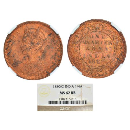 Victoria Empress, copper ¼ anna, 1880, Calcutta mint, B/II, PR 614; GK 832-833. NGC graded