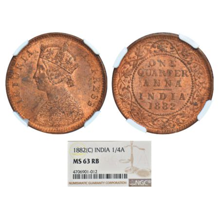 Victoria Empress, copper ¼ anna, 1882, Calcutta mint, B/II/C incused, PR 615; GK 835. NGC 