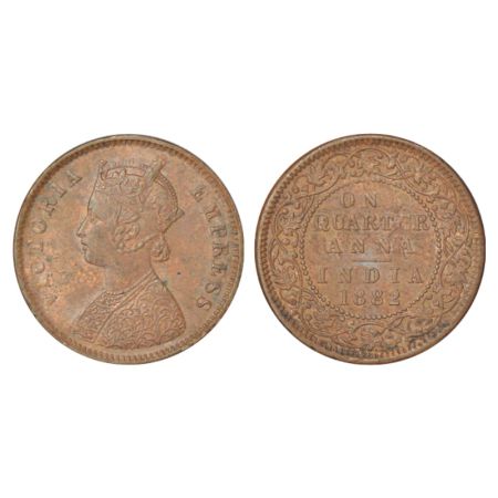 Victoria Empress, copper ¼ anna, 1882, Calcutta mint, B/II/C incused, PR 615; GK 835. Almo