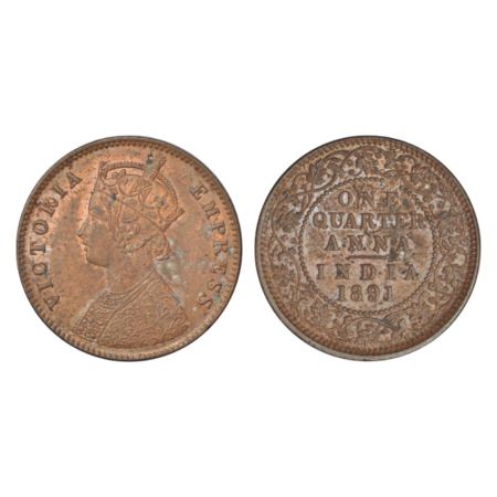 Victoria Empress, copper ¼ anna, 1891, Calcutta mint, B/II/no mint mark, PR 624, GK 850. E