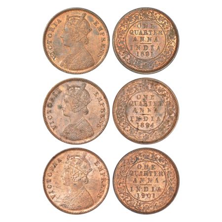Victoria Empress, copper ¼ anna (3), Calcutta mint, B/II, 1x 1891, PR 624, GK 850, 6.60g, 