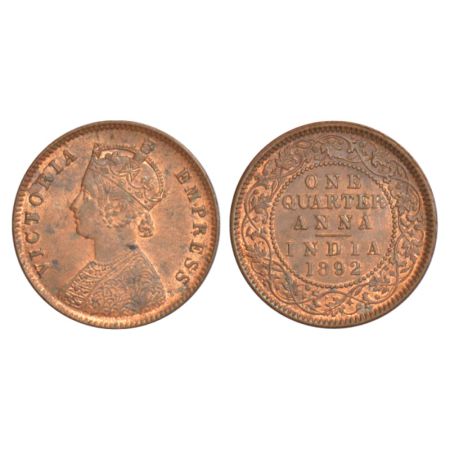Victoria Empress, copper ¼ anna, 1892, Calcutta mint, B/II/no mint mark, PR 625, GK 851. A
