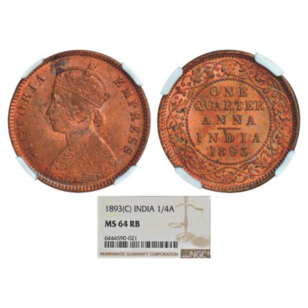 Victoria Empress, copper ¼ anna, 1893, Calcutta mint, B/II/no mint mark, PR 626; GK 852. N