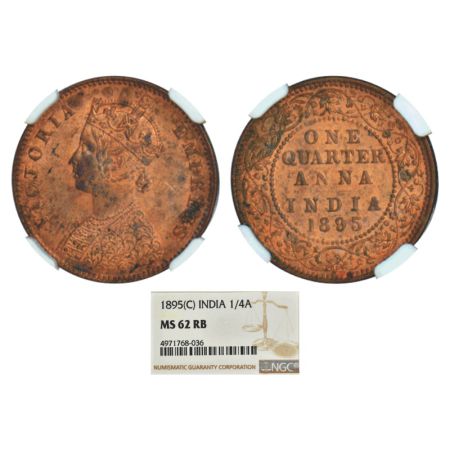 Victoria Empress, copper ¼ anna, 1895, Calcutta mint, B/II/no mint mark, PR 628, GK 854. N