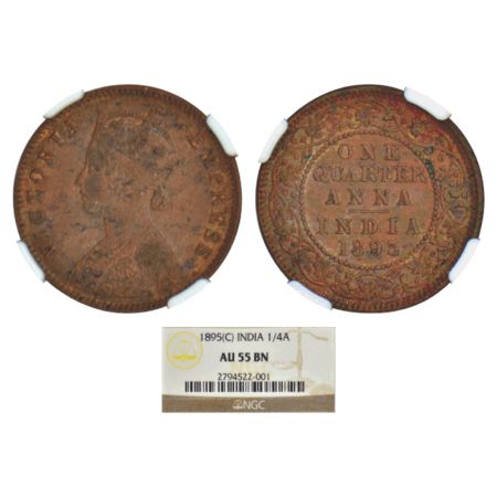 Victoria Empress, copper ¼ anna, 1895, Calcutta mint, B/II/no mint mark, PR 628, GK 854. N