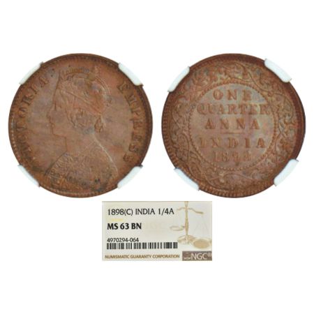 Victoria Empress, copper ¼ anna, 1898, Calcutta mint, B/II/no mint mark, PR 631; GK 857. N
