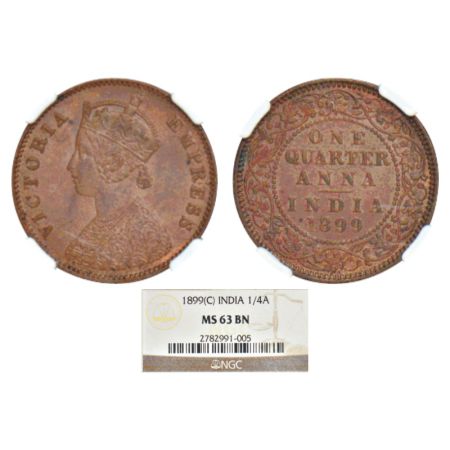 Victoria Empress, copper ¼ anna, 1899, Calcutta mint, B/II/no mint mark, PR 632; GK 858. N
