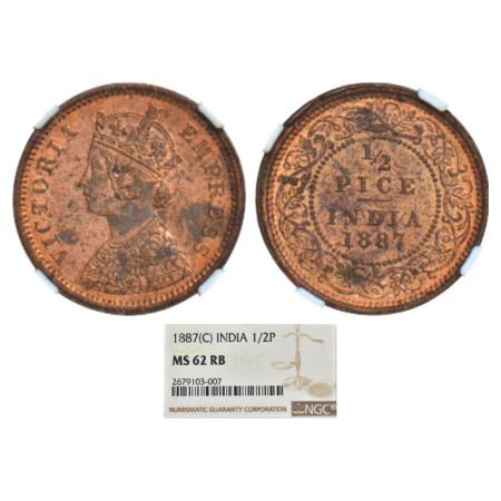 Victoria Empress, copper ½ pice, 1887, Calcutta mint, A/I/no mint mark, PR 719, GK 867. NG