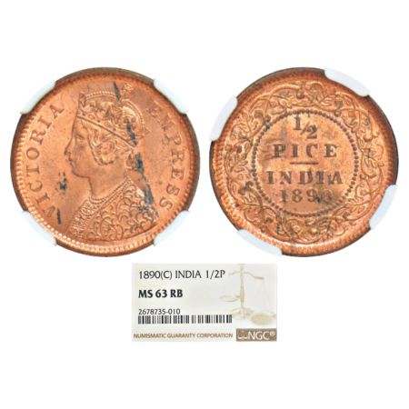 Victoria Empress, copper ½ pice, 1890, Calcutta mint, A/I/no mint mark, PR 722, GK 870. NG