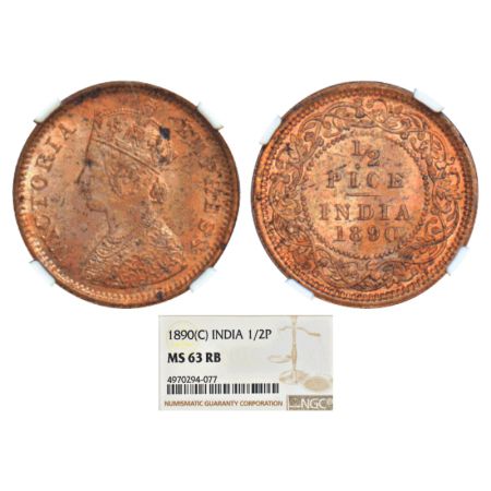 Victoria Empress, copper ½ pice, 1890, Calcutta mint, A/I/no mint mark, PR 722, GK 870. NG