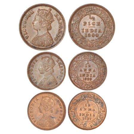 Victoria Empress, copper coins (3), Calcutta mint, 1x ½ pice, 1900, PR 733; GK 880, 3.28g,