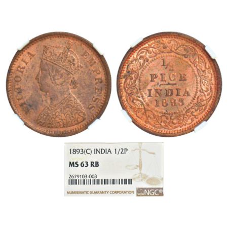 Victoria Empress, copper ½ pice, 1893, Calcutta mint, A/I/no mint mark, PR 726; GK 873. NG