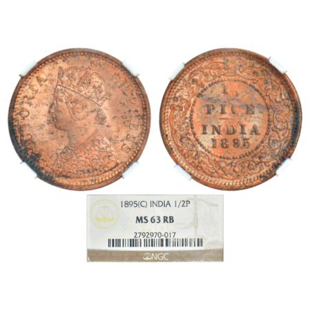 Victoria Empress, copper ½ pice, 1895, Calcutta mint, A/I/no mint mark, PR 728; GK 875. NG