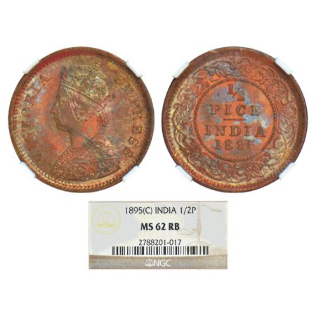 Victoria Empress, copper ½ pice, 1895, Calcutta mint, A/I/no mint mark, PR 728; GK 875. NG