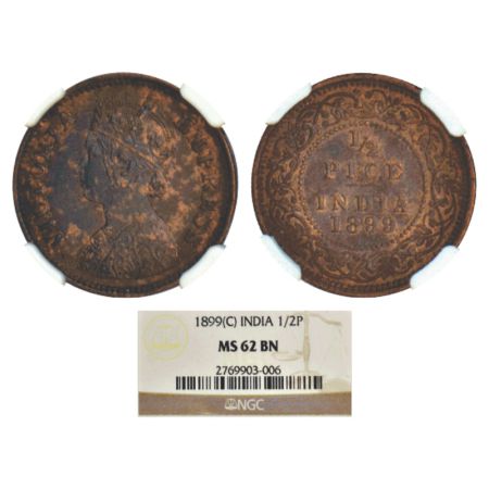 Victoria Empress, copper ½ pice, 1899, Calcutta mint, A/I/no mint mark, PR 732; GK 879. NG