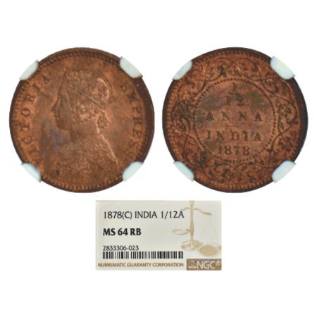 Victoria Empress, copper 1/12 anna, 1878, Calcutta mint, B/no mint mark, PR 787; GK 891. N