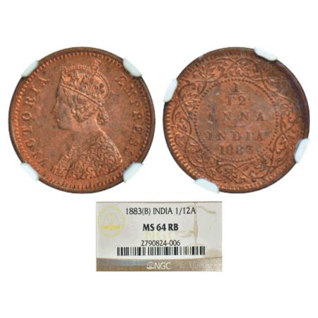 Victoria Empress, copper 1/12 anna, 1883, Bombay mint, A/no mint mark, PR 811; GK 895. NGC
