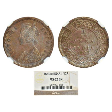 Victoria Empress, copper 1/12 anna, 1883, Bombay mint, A/no mint mark, PR 811; GK 895. NGC