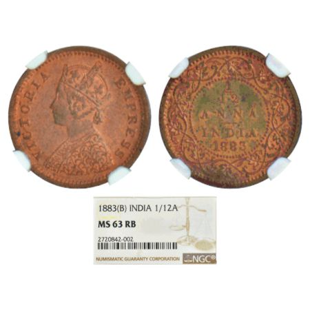Victoria Empress, copper 1/12 anna, 1883, Bombay mint, A/no mint mark, PR 811; GK 895. NGC
