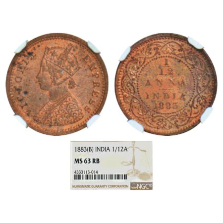 Victoria Empress, copper 1/12 anna, 1883, Bombay mint, A/no mint mark, PR 811; GK 895. NGC