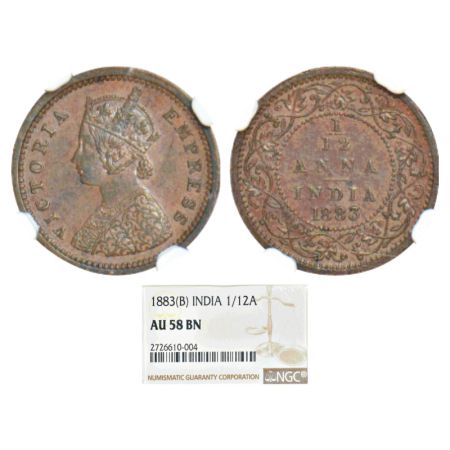 Victoria Empress, copper 1/12 anna, 1883, Bombay mint, A/no mint mark, PR 811; GK 895. NGC