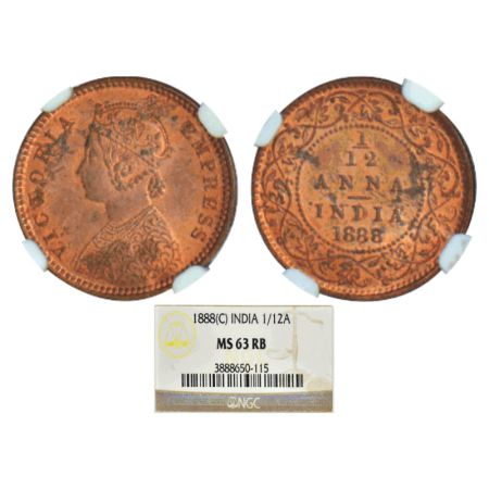 Victoria Empress, copper 1/12 anna, 1888, Calcutta mint, B/no mint mark, PR 793; GK 908. N