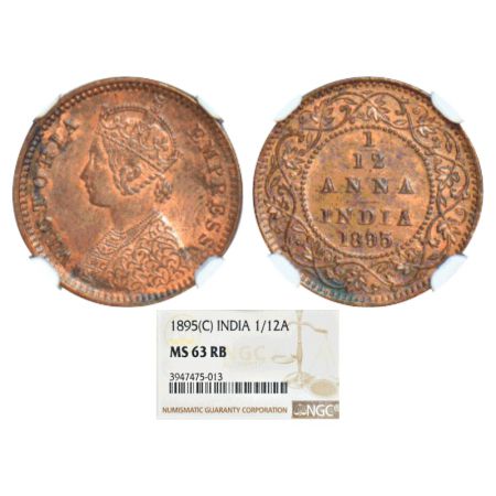 Victoria Empress, copper 1/12 anna, 1895, Calcutta mint, B/no mint mark, PR 800; GK 916. N