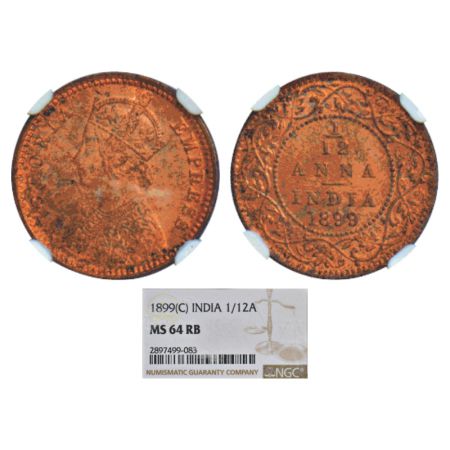 Victoria Empress, copper 1/12 anna, 1899, Calcutta mint, no mint mark, PR 804; GK 920. NGC