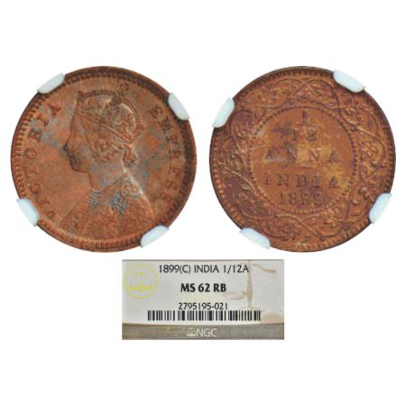 Victoria Empress, copper 1/12 anna, 1899, Calcutta mint, no mint mark, PR 804; GK 920. NGC