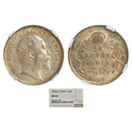 546. Edward VII, silver ¼ rupee, 1904, Calcutta mint, no dot, PR 433; GK 973. NGC graded M