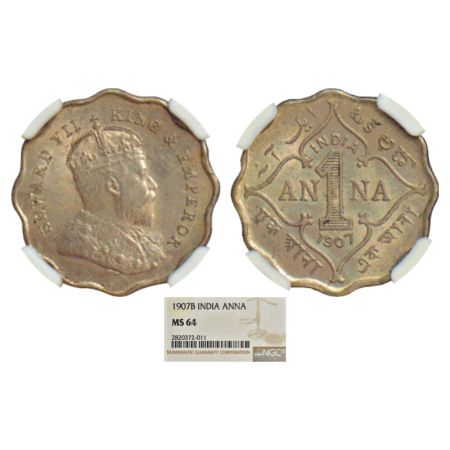 Edward VII, cupro-nickel 1 anna, 1907, Bombay mint 'B' incused, PR 926; GK 990. NGC graded