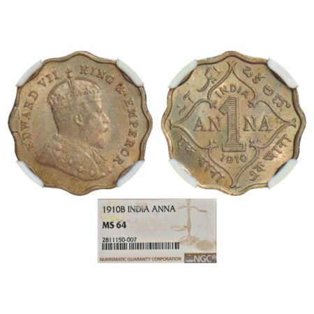 Edward VII, cupro-nickel 1 anna, 1910, Bombay mint, 'B' incused, PR 929; GK 933. NGC grade