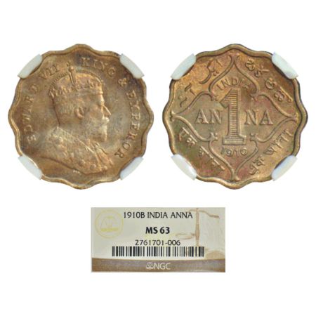 Edward VII, cupro-nickel 1 anna, 1910, Bombay mint, 'B' incused, PR 929; GK 933. NGC grade