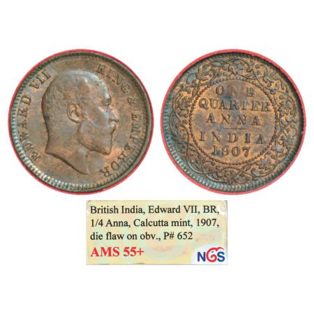 Edward VII, copper ¼ anna, 1907, Calcutta mint, no mint mark, PR 652; GK 999. NGS of India