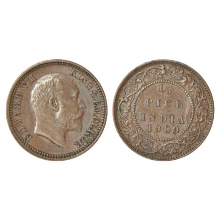 Edward VII, copper ½ pice, 1909, Calcutta mint, GK 1010, 2.51g. Good very fine.
