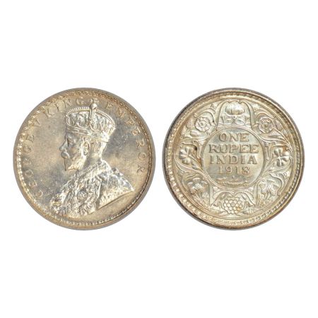 George V, silver rupee, 1918, Calcutta mint, no dot, PR 214; GK 1037. NNC graded MS65, Ver
