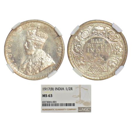 George V, silver ½ rupee, 1917, Bombay mint, dot, PR 341; GK 1055. NGC graded MS63, Very s