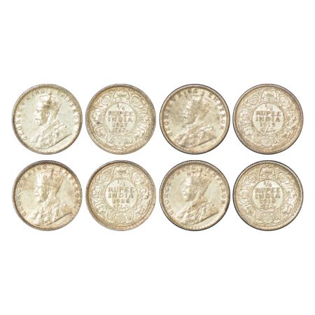 George V, silver ¼ rupee (4), 3x Calcutta mint, 1917, 1918, 1919 and 1x Bombay mint, 1928.