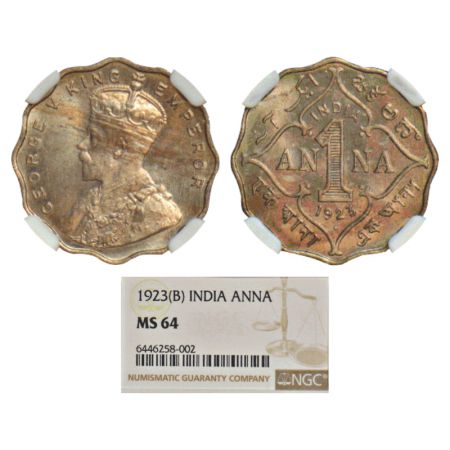George V, cupro-nickel 1 anna, 1923, Bombay mint, dot, PR 951; GK 1151. NGC graded MS64, V
