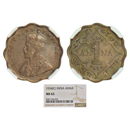 George V, cupro-nickel 1 anna, 1934, Calcutta mint, not dot, PR 938; GK 1165. NGC graded M