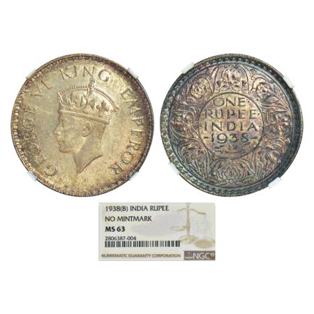 George VI, silver rupee, 1938, Bombay mint, A/I/without dot, PR 233, GK 1254. NGC graded M
