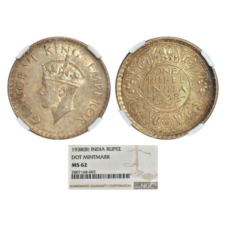 George VI, silver rupee, 1938, Bombay mint, A/I/dot, PR 234; GK 1255. NGC graded MS62, Ver