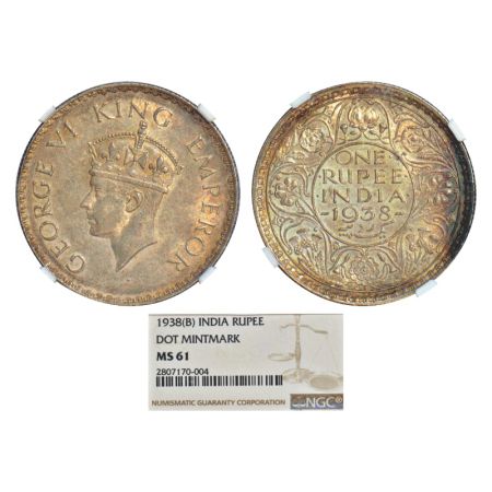 George VI, silver rupee, 1938, Bombay mint, A/I/dot, PR 234; GK 1255. NGC graded MS61, Ver