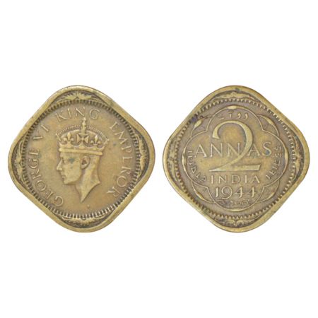 George VI, nickel-brass 2 annas, 1944, Lahore mint, 'L' mint mark in quatrefoil, Head type