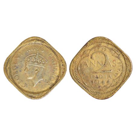 George VI, nickel-brass 2 annas, 1944, Lahore mint, 'L' mint mark in quatrefoil, Head type