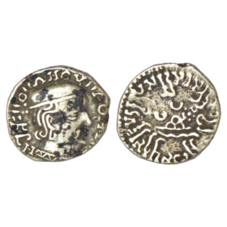 Western  Kshatrap as , Kardamaka dynasty, silver drachm of Rudrasena I as Maha kshatrap a 