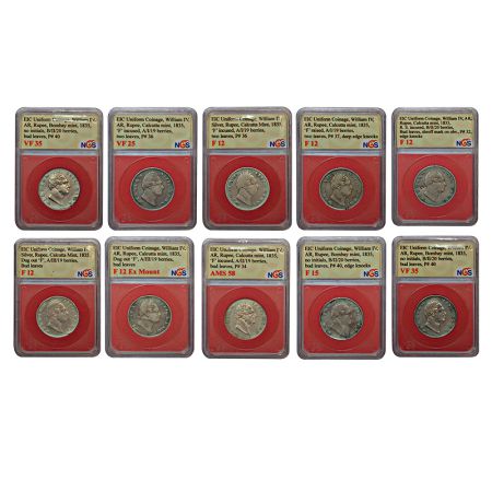 A group of 10 British India silver rupee of William IV, all coins dated 1835, 3x Bombay mi