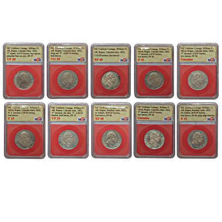 A group of 10 British India silver rupee of William IV, all coins dated 1835, 2x Bombay mi