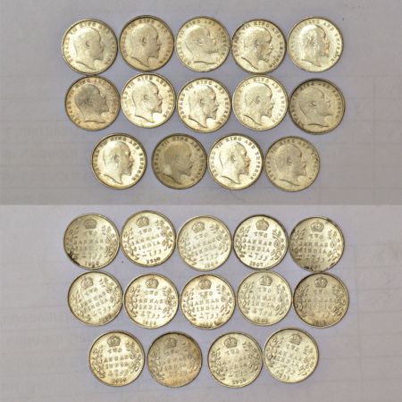 A group of 14 British India silver 2 annas of Edward VII, includes 1904, 1905, 1906, 1907 